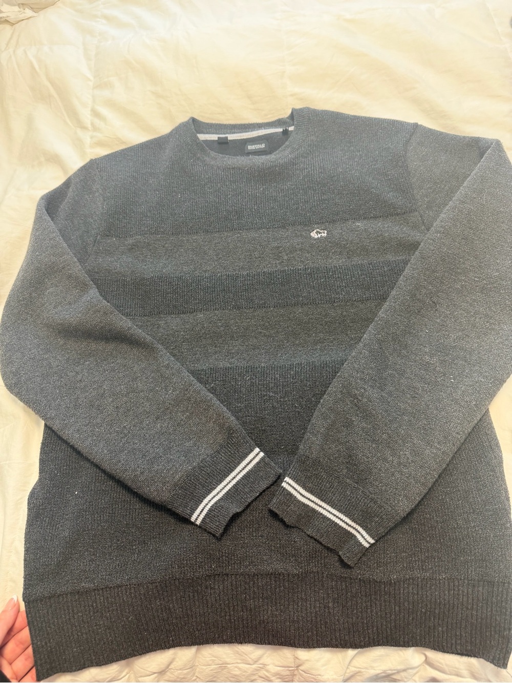 Men's Gray Striped Crewneck Sweater